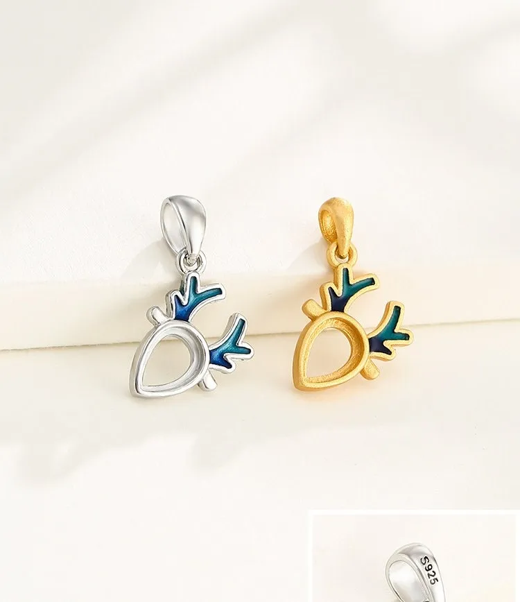 Necklace Pendant Blank Setting Deer Drop Base 5x7mm Sterling Silver Fine 925 For One Cabochon No Prong DIY Jewelry Finding Wholesale 1pc