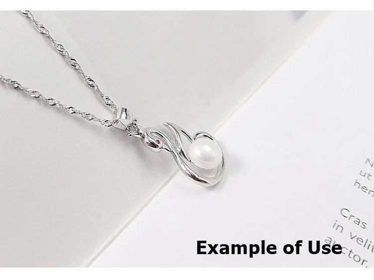 Necklace Pendant Blank Setting Swan Charm 30mm Sterling Silver White Gold Fine 925 For One Pearl Prong DIY Jewelry Finding Wholesale 1pc