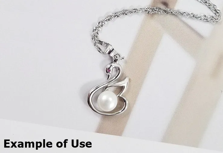 Necklace Pendant Blank Setting Swan Charm 30mm Sterling Silver White Gold Fine 925 For One Pearl Prong DIY Jewelry Finding Wholesale 1pc