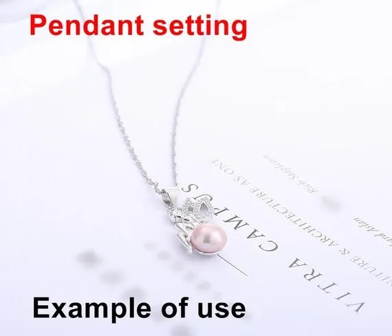 Necklace Pendant Setting Blank 8mm 1pc 1.7g 925 Sterling Silver Wings Fairy Shape Base for 1 Pearl Bead CZ Semi Mount Wholesale Available