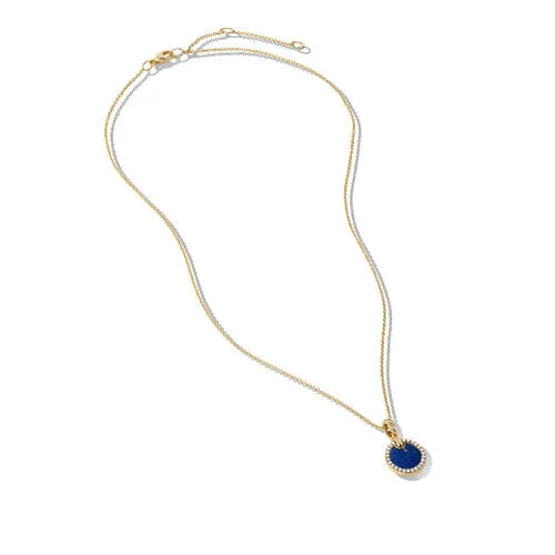 Petite DY Elements Pendant Necklace in 18K Yellow Gold with Lapis and Pavé Diamonds