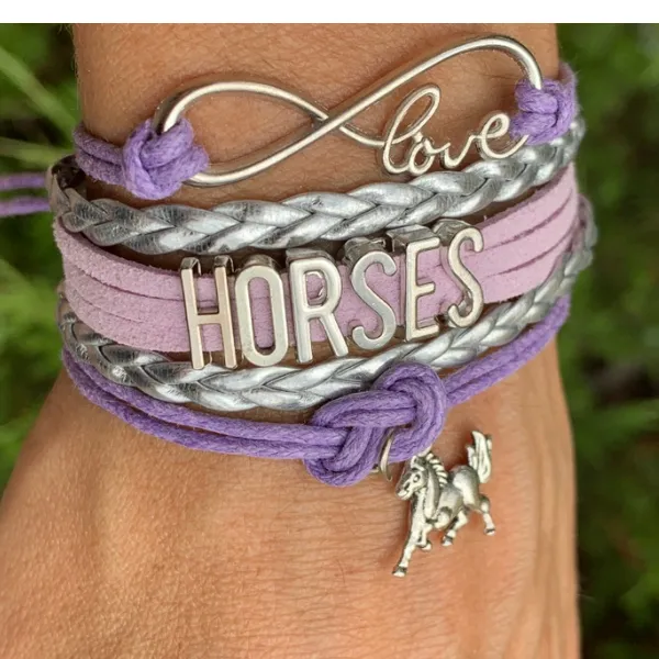 Purple Horse Infinity Bracelet -Pick Charm