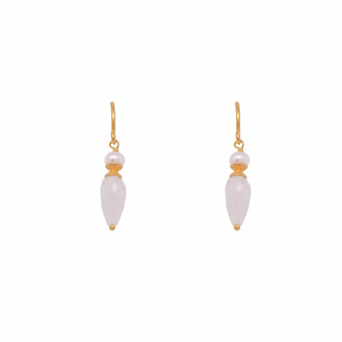 Rainbow Moonstone & White Pearl 24K Gold Vermeil Earrings