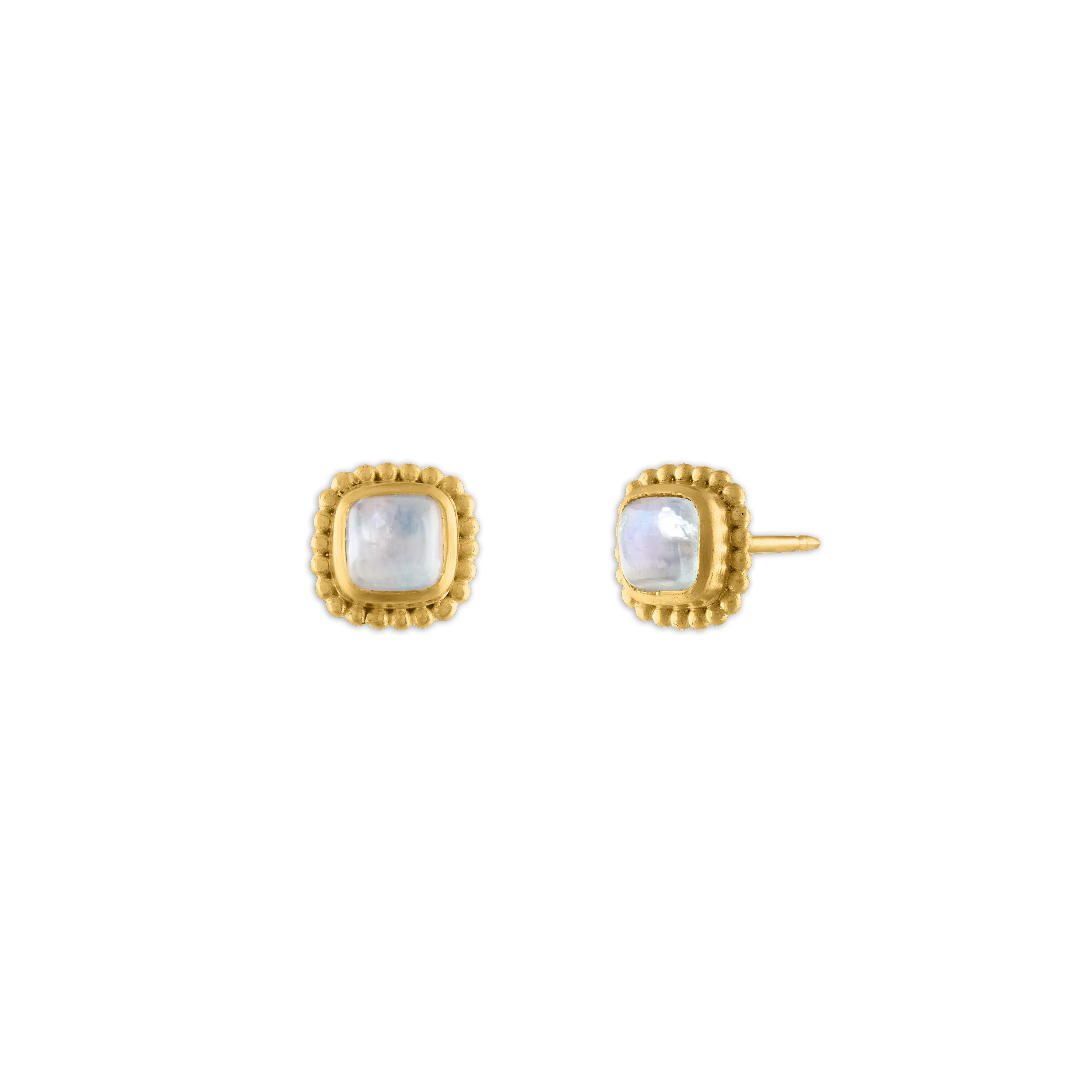 Rainbow Moonstone Granulated Stud Earrings