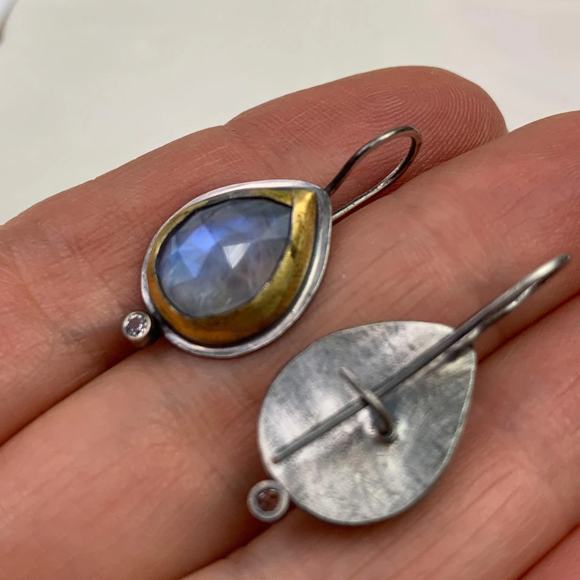 Rainbow Moonstone Square Pivot Necklace and Earrings