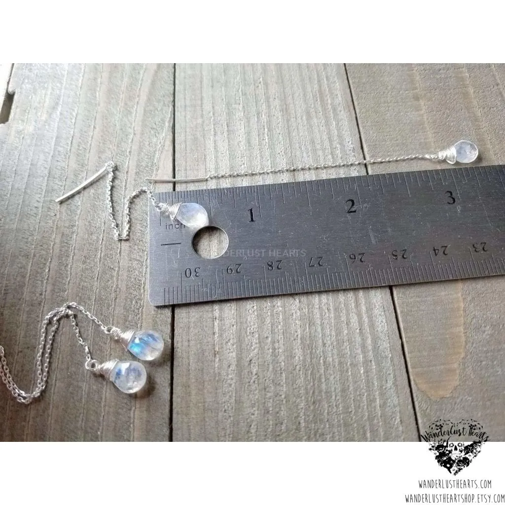 Rainbow moonstone threader earrings