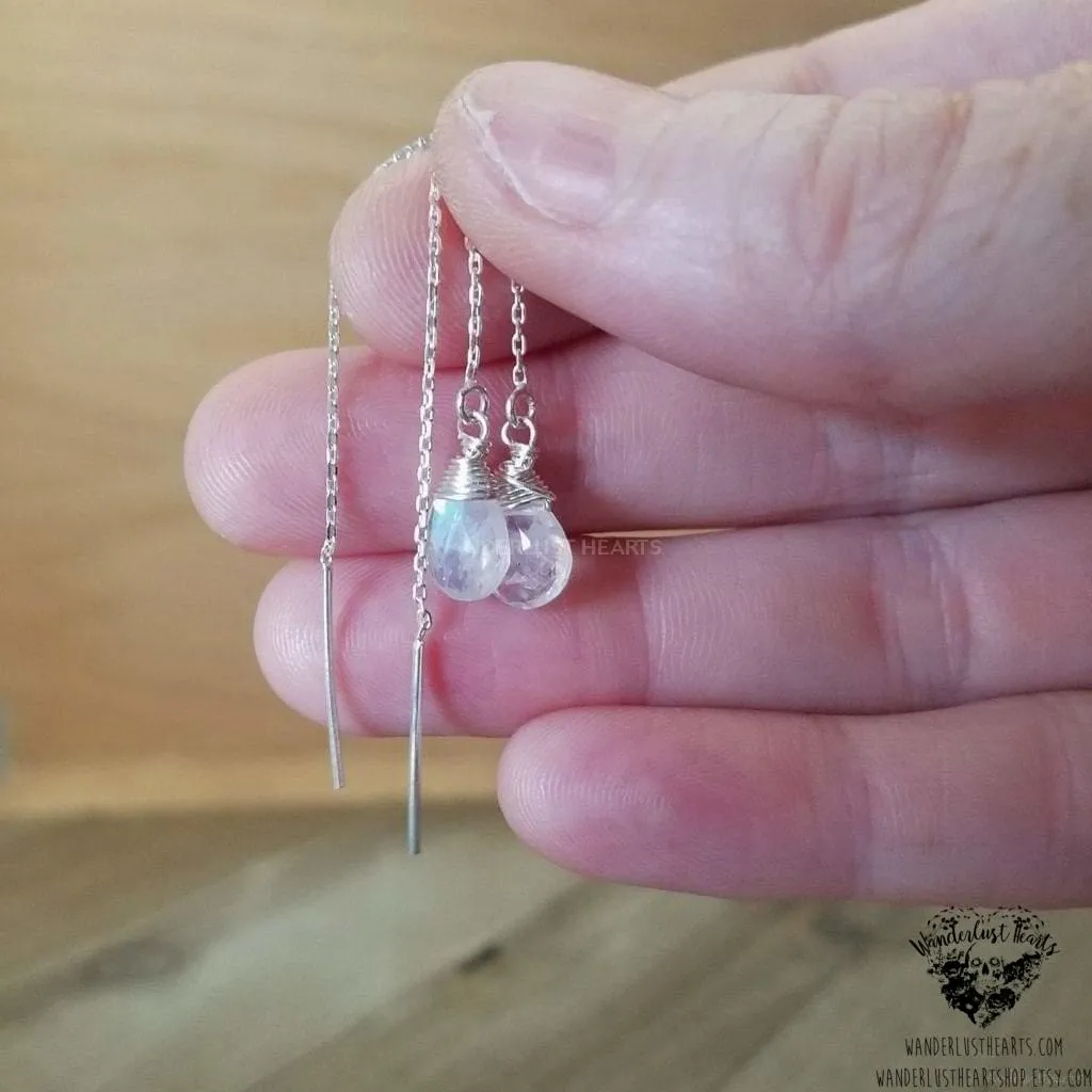 Rainbow moonstone threader earrings