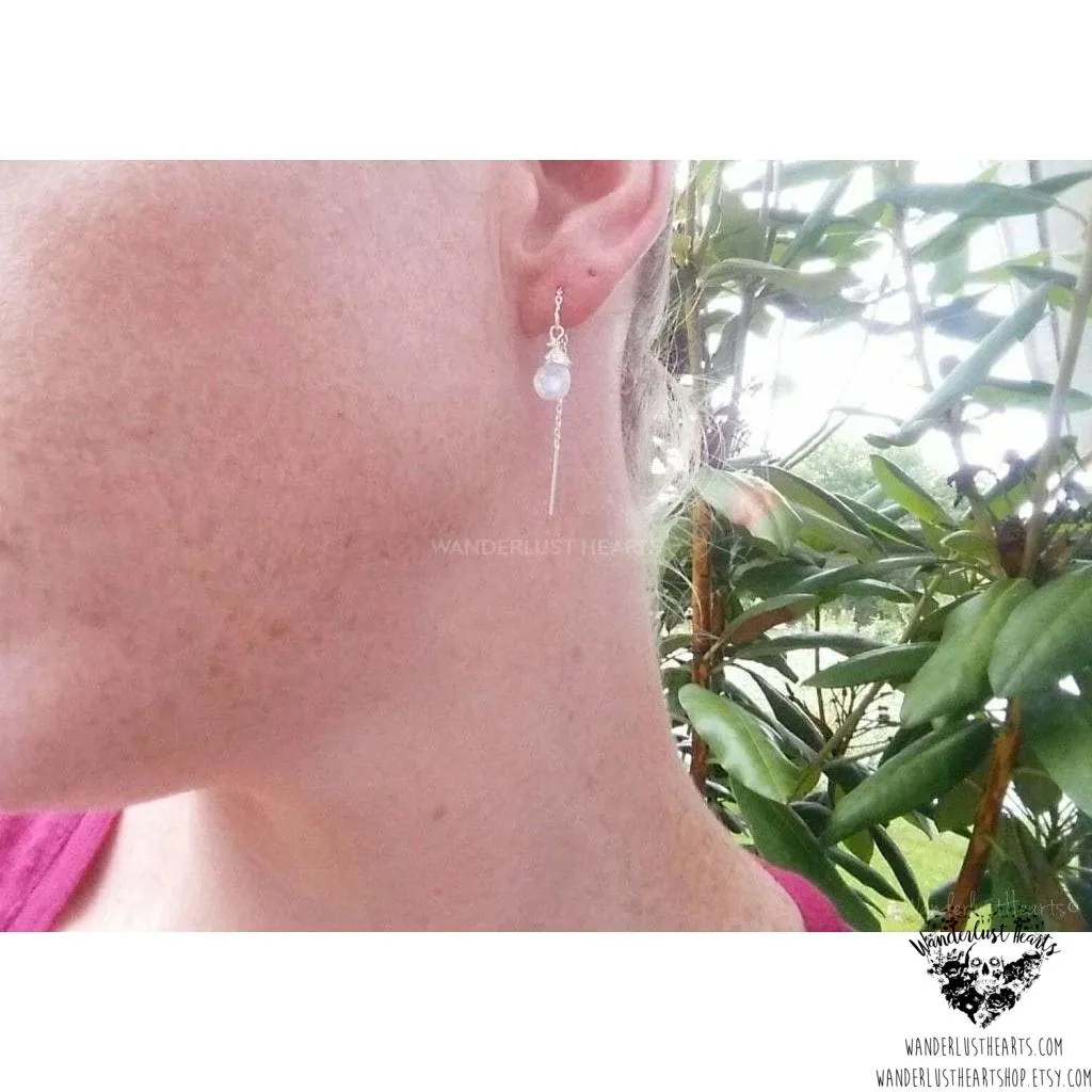 Rainbow moonstone threader earrings