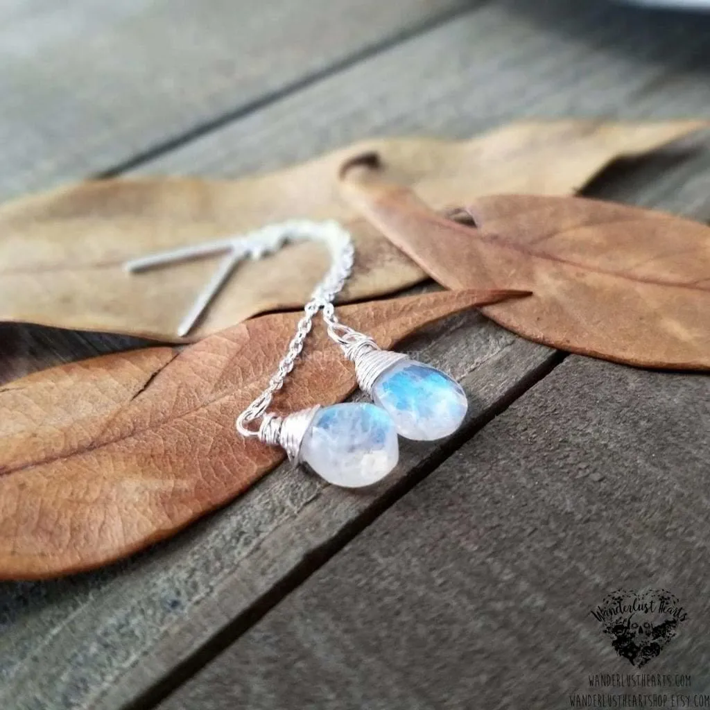 Rainbow moonstone threader earrings