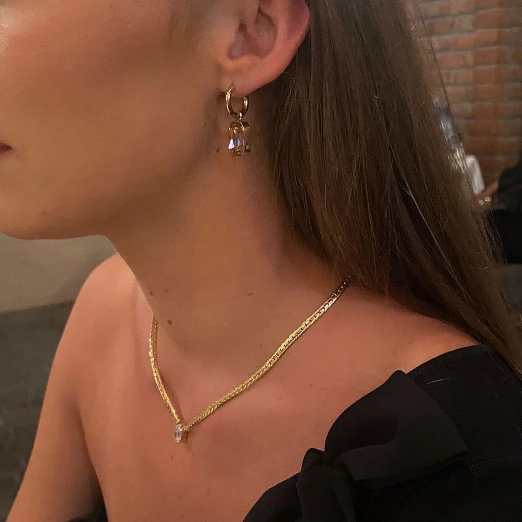 Rani Luxe 18k Gold Plated Amber Jewel Earrings