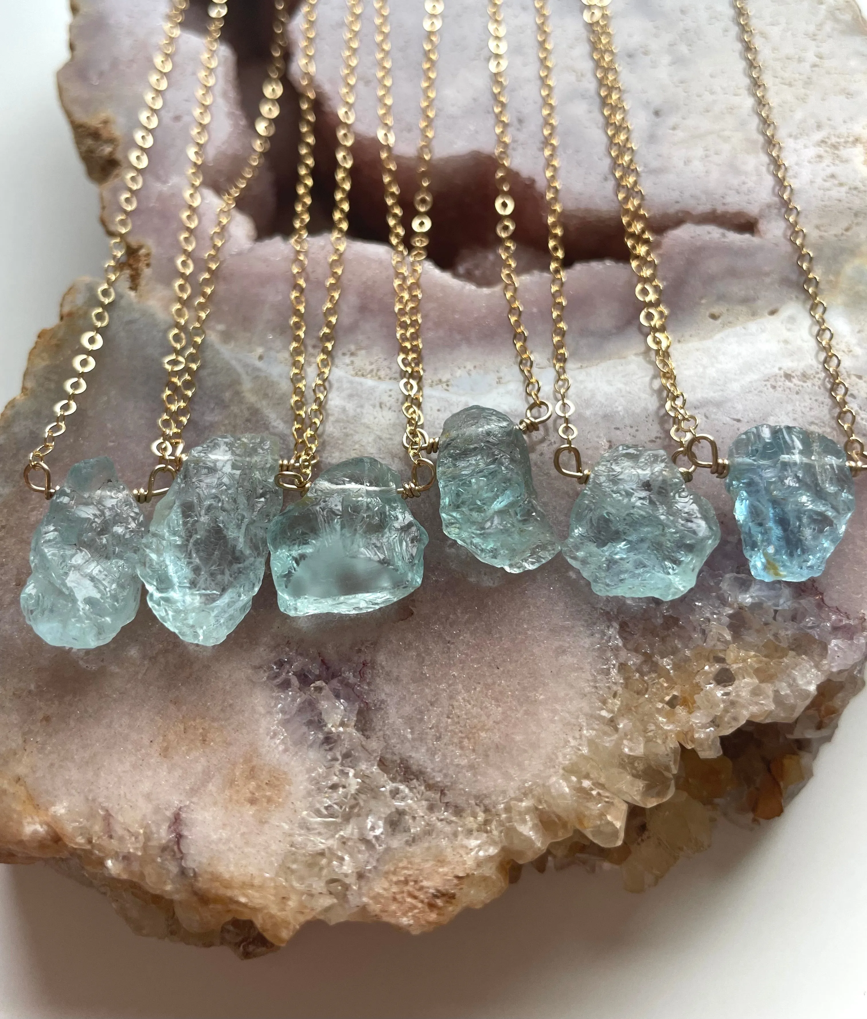 Raw Aquamarine Necklace in Sterling Silver or Gold Stone Crystal Jewelry March Birthstone For Women