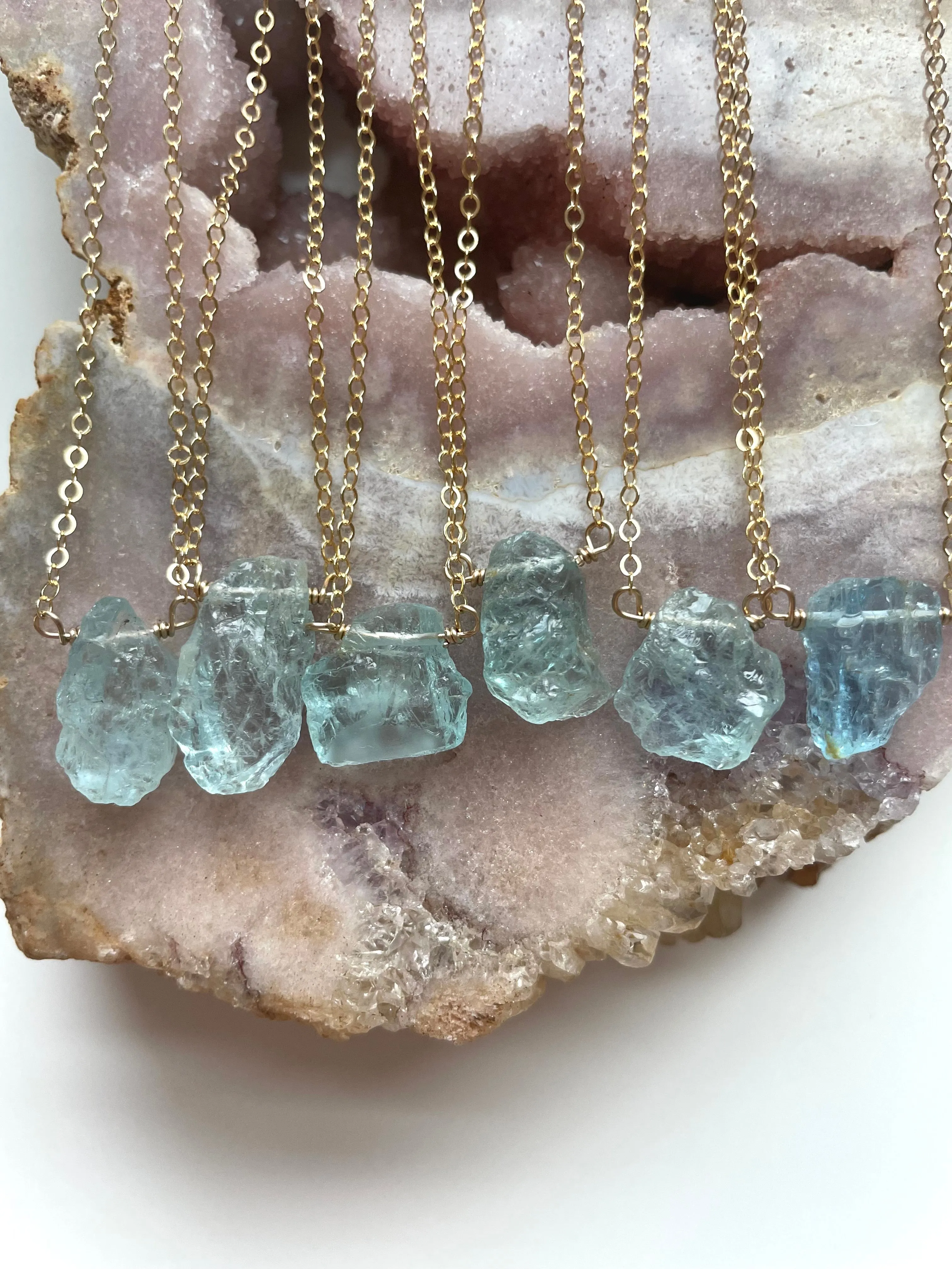 Raw Aquamarine Necklace in Sterling Silver or Gold Stone Crystal Jewelry March Birthstone For Women