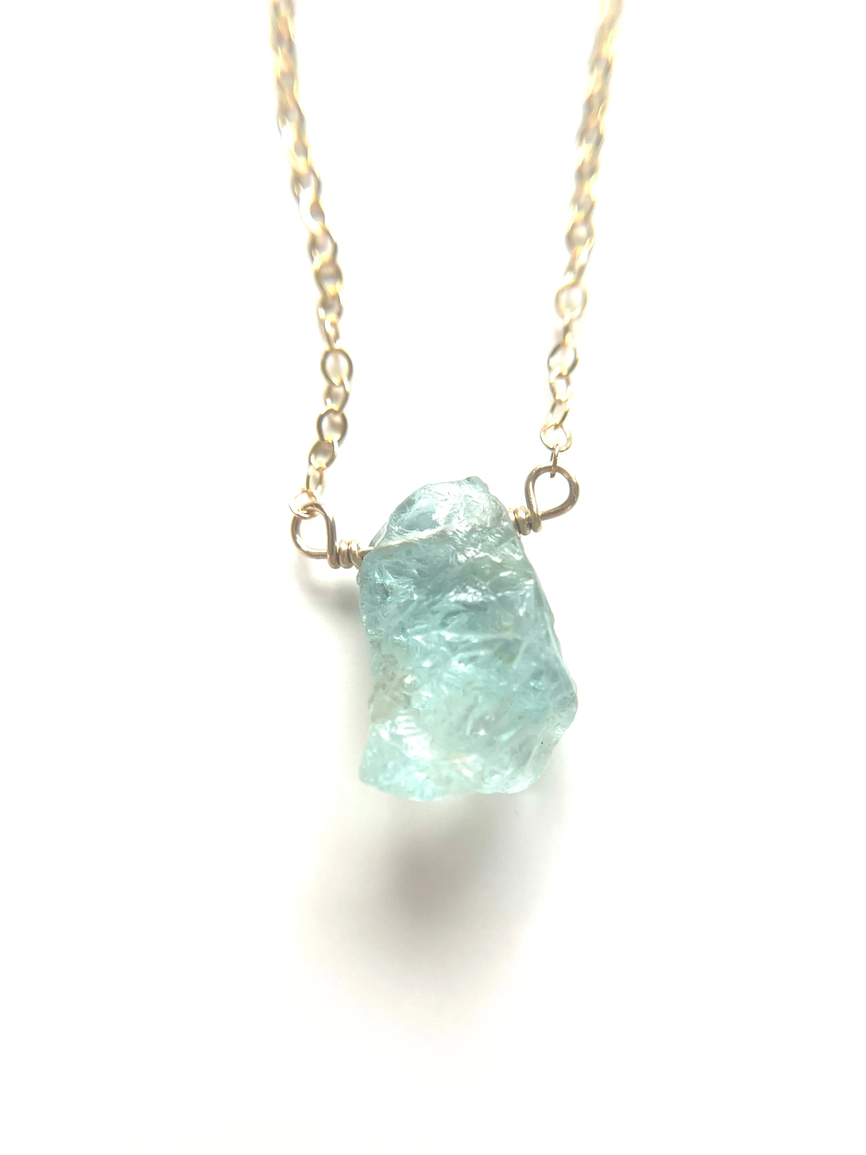 Raw Aquamarine Necklace in Sterling Silver or Gold Stone Crystal Jewelry March Birthstone For Women