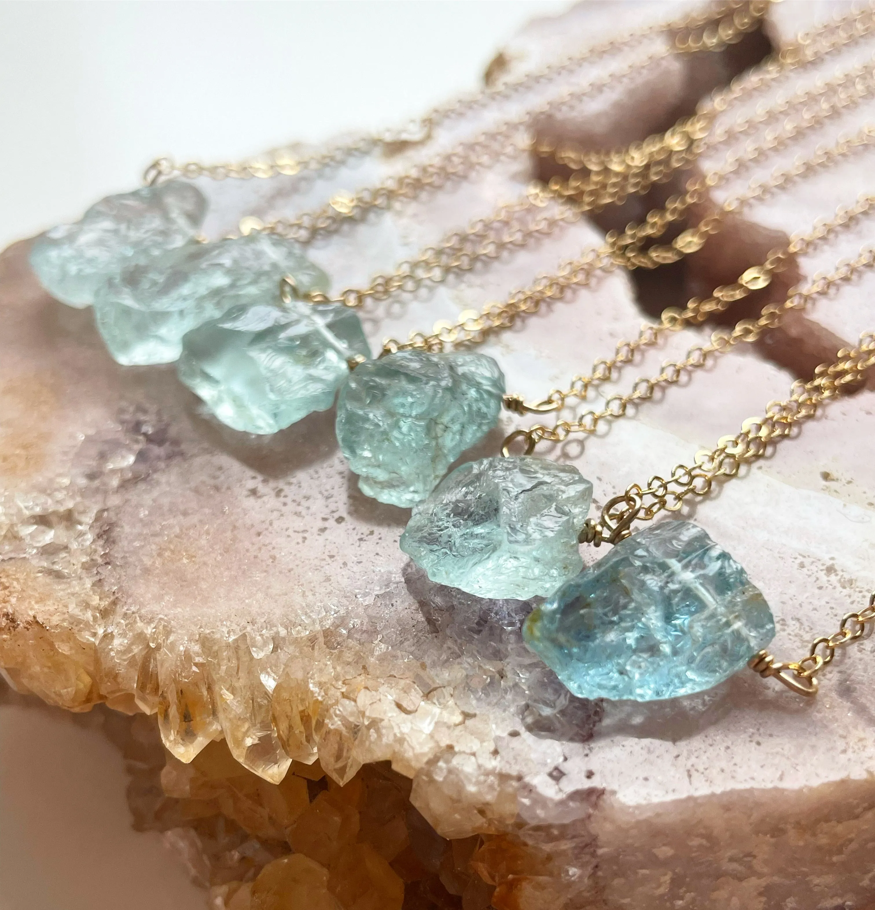 Raw Aquamarine Necklace in Sterling Silver or Gold Stone Crystal Jewelry March Birthstone For Women