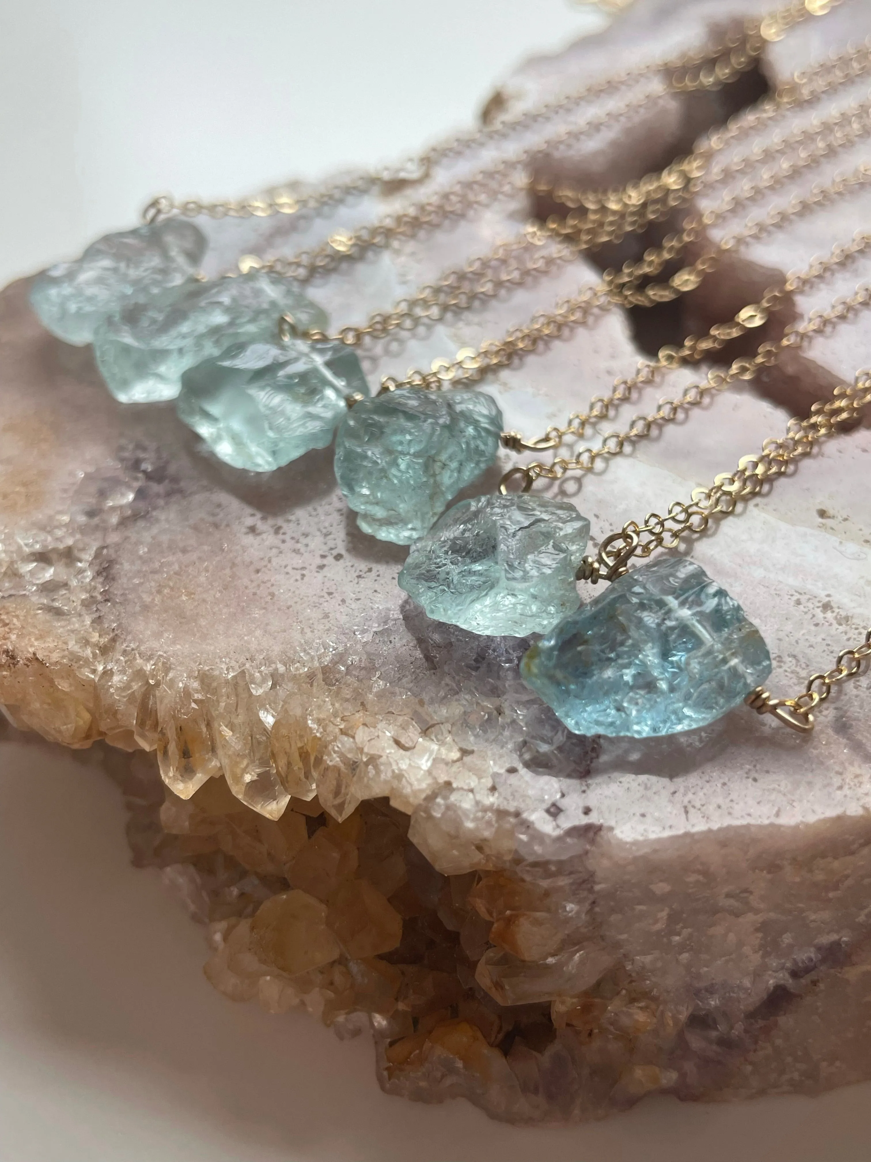 Raw Aquamarine Necklace in Sterling Silver or Gold Stone Crystal Jewelry March Birthstone For Women