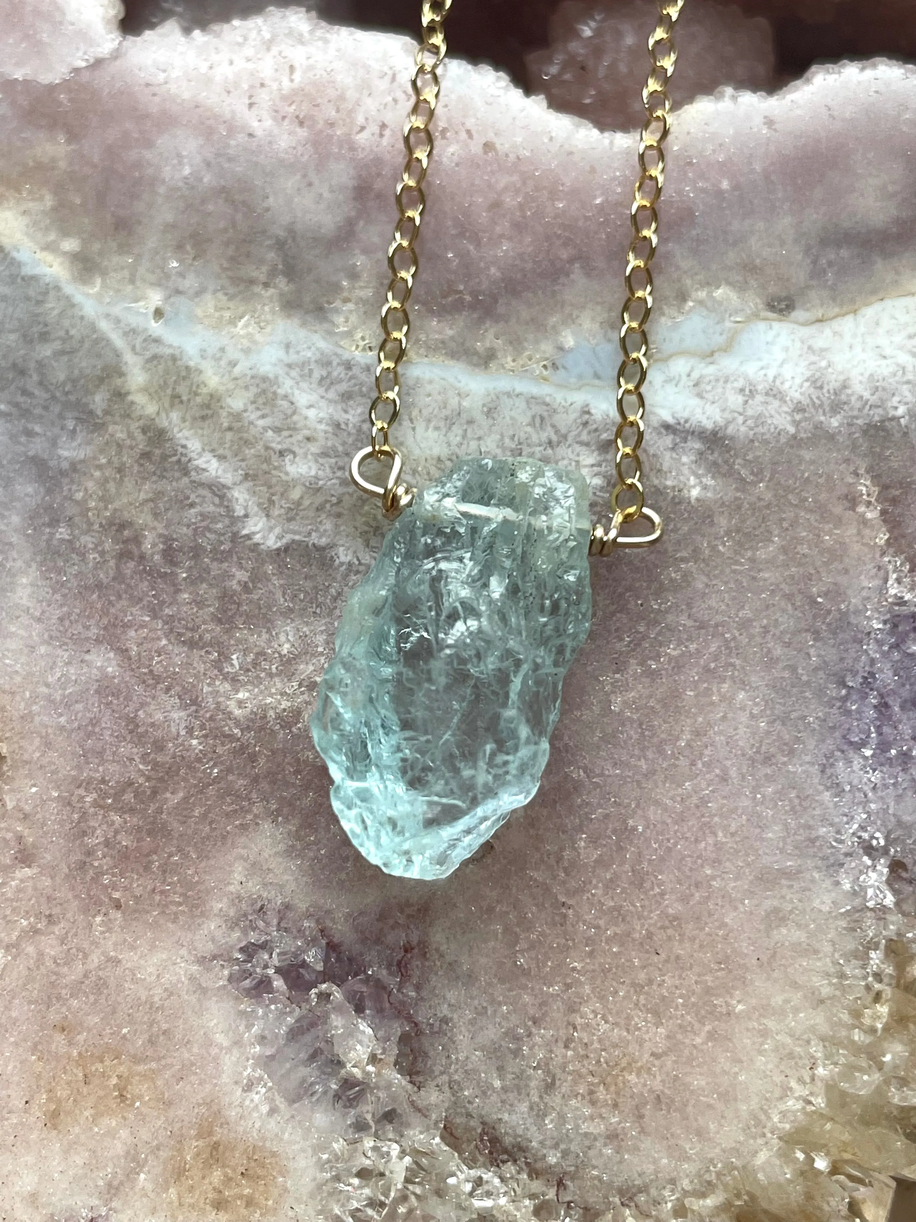 Raw Aquamarine Necklace in Sterling Silver or Gold Stone Crystal Jewelry March Birthstone For Women