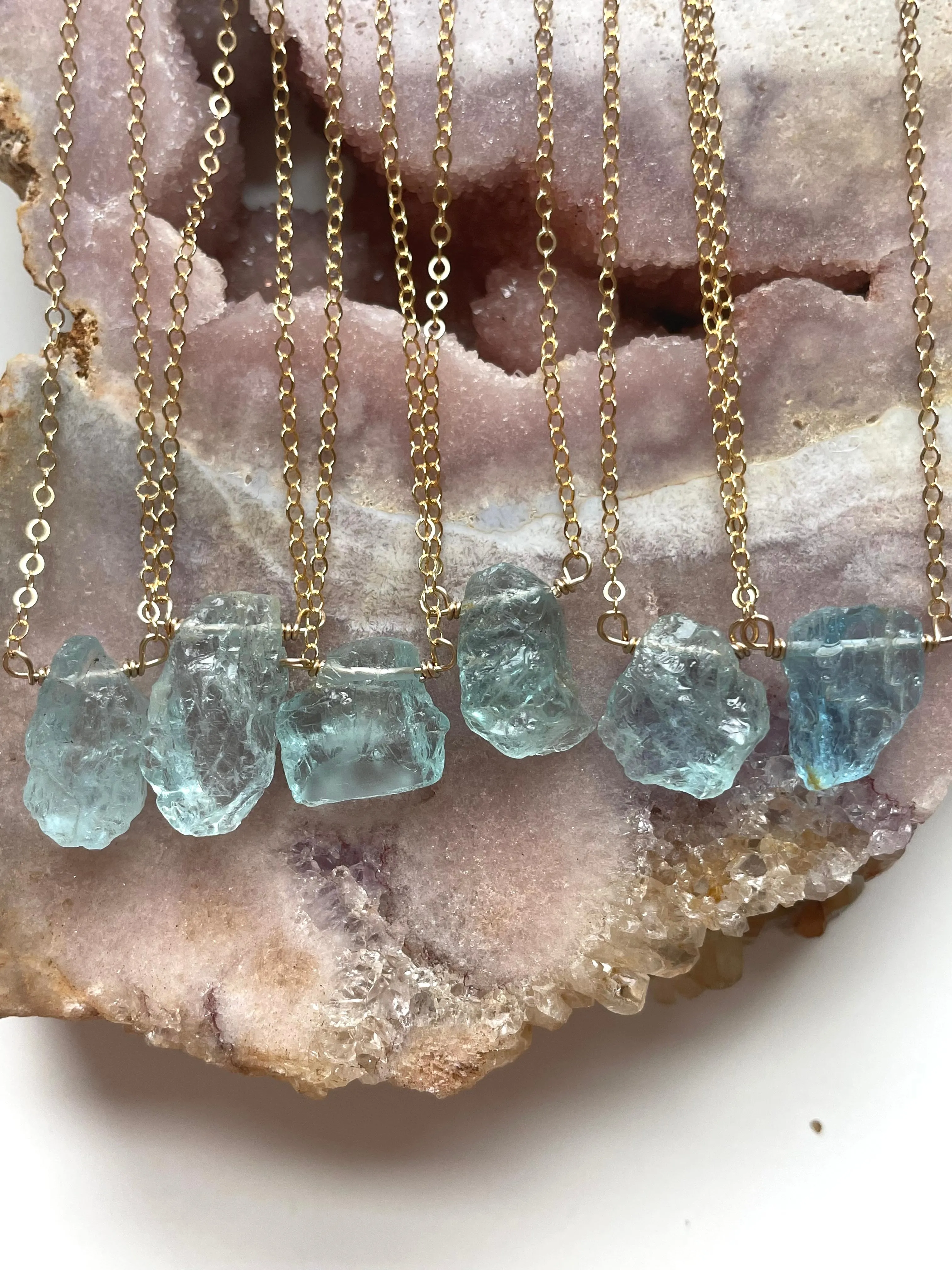 Raw Aquamarine Necklace in Sterling Silver or Gold Stone Crystal Jewelry March Birthstone For Women