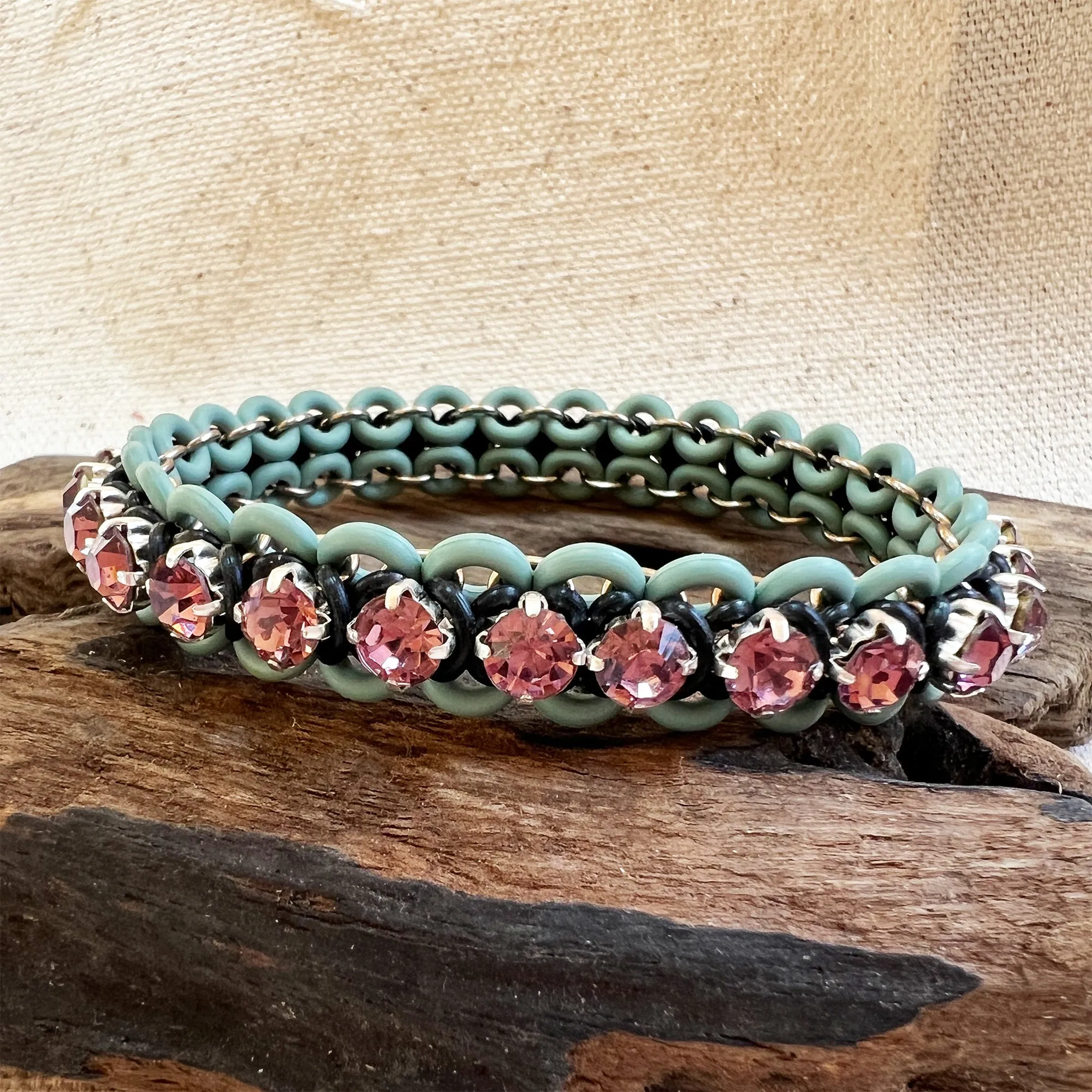 Rhinestone Ruffle Stretch Bangle Mini Kit & Video Class - Dusky Sage & Light Amethyst