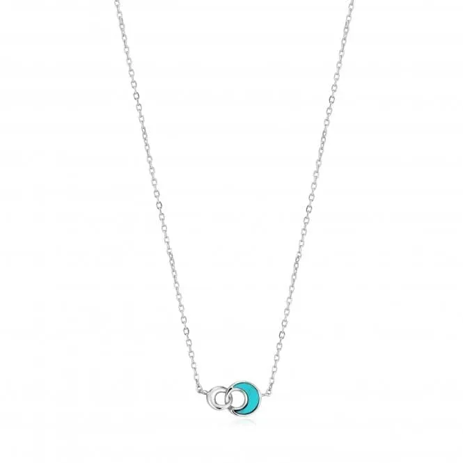 Rhodium Tidal Turquoise Crescent Link Necklace N027-03H
