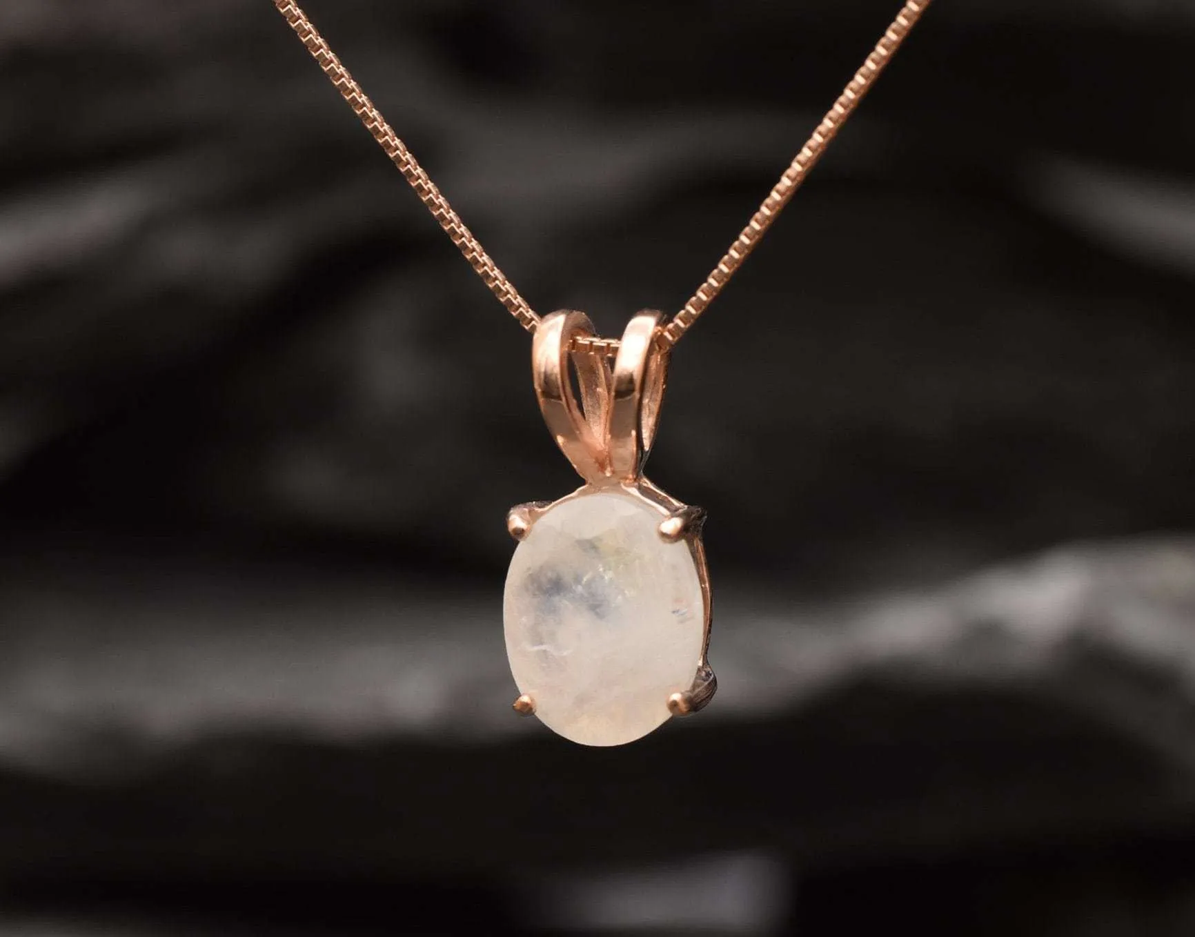 Rose Gold Moonstone Pendant - Silver Moonstone Necklace - White Solitaire Necklace