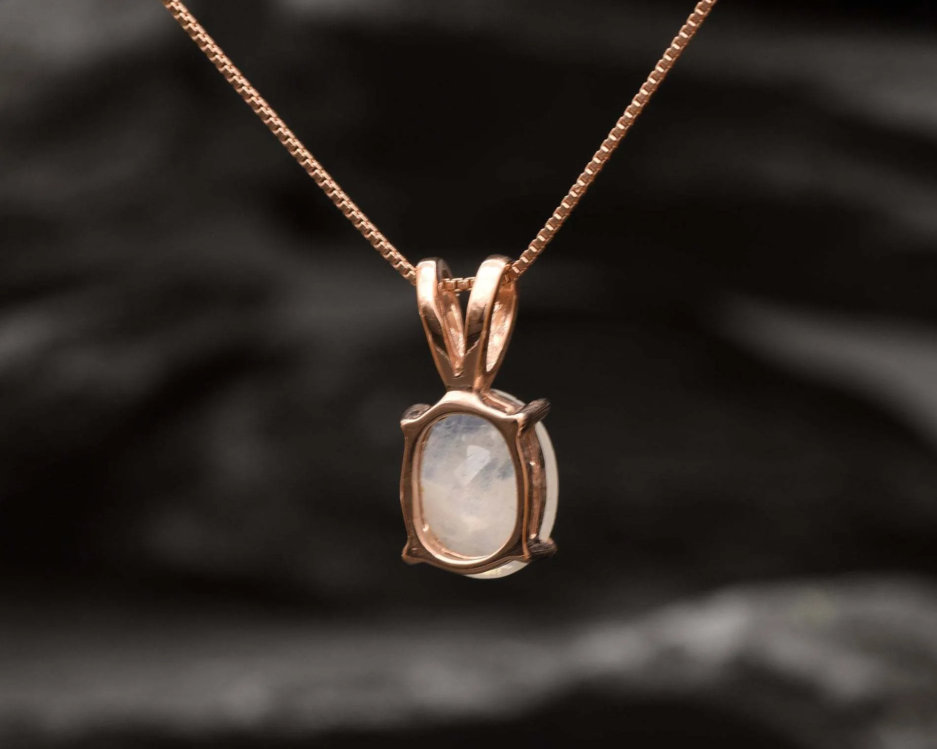Rose Gold Moonstone Pendant - Silver Moonstone Necklace - White Solitaire Necklace
