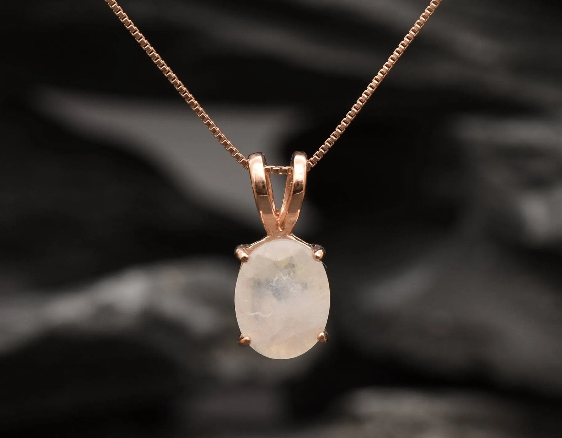 Rose Gold Moonstone Pendant - Silver Moonstone Necklace - White Solitaire Necklace