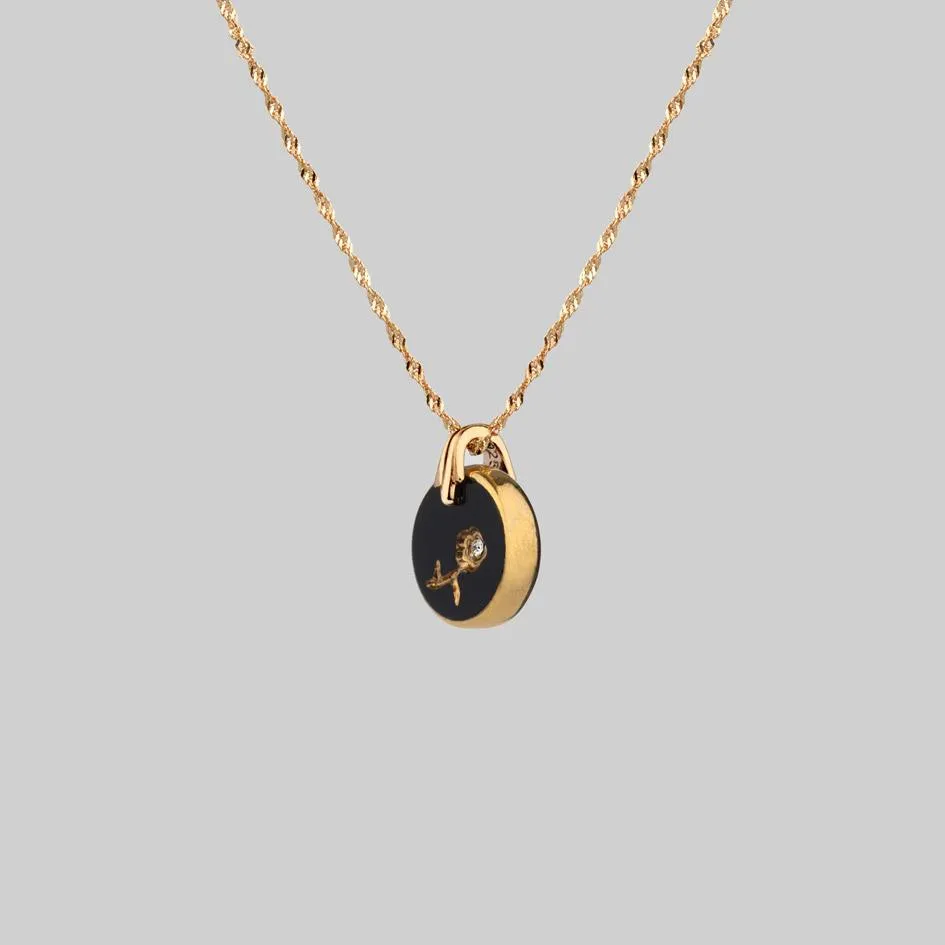 ROSE. Vintage Jet Black Glass Engraved Rose Pendant Necklace