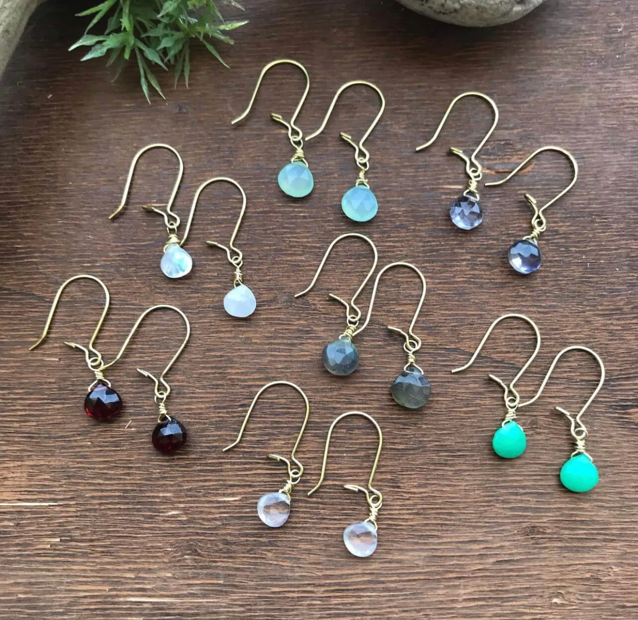 Short Simple Stone Earrings : Choose you gemstone in Brass or Silvertone