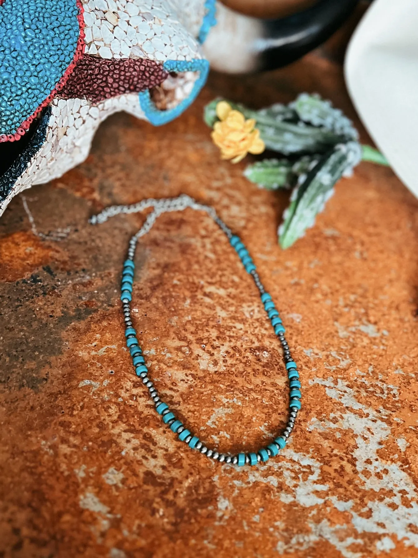 Silver Beaded Turquoise Necklace