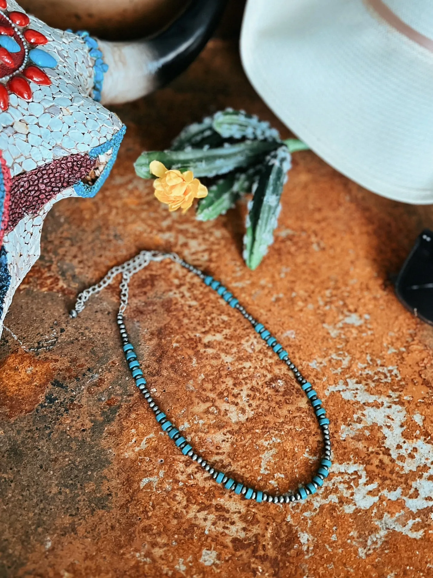 Silver Beaded Turquoise Necklace