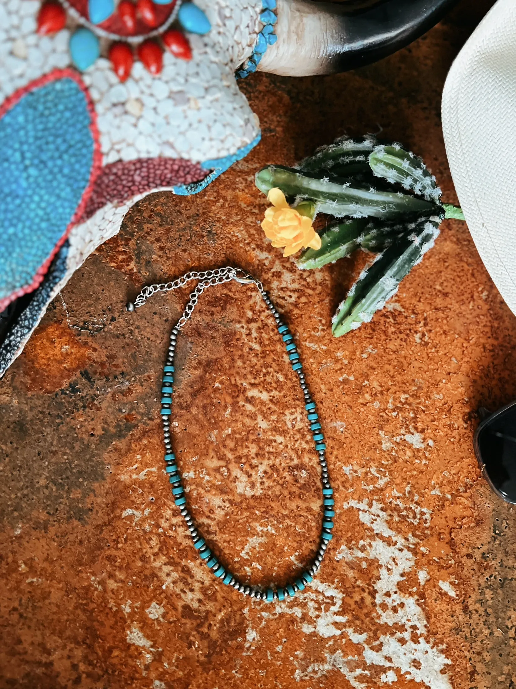 Silver Beaded Turquoise Necklace
