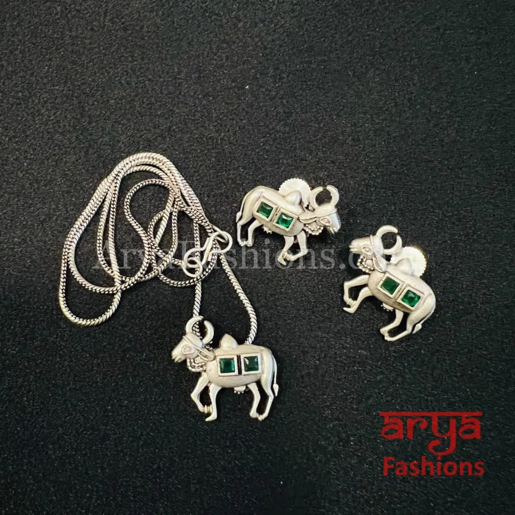 Silver Cow theme Pendant Statement Necklace