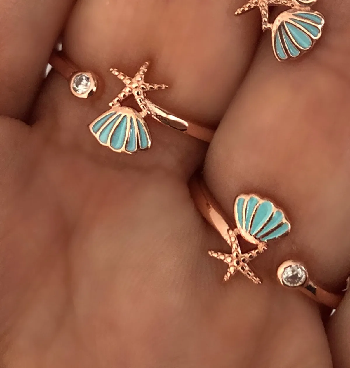 Small Sea Shell Ring - Blue enamel