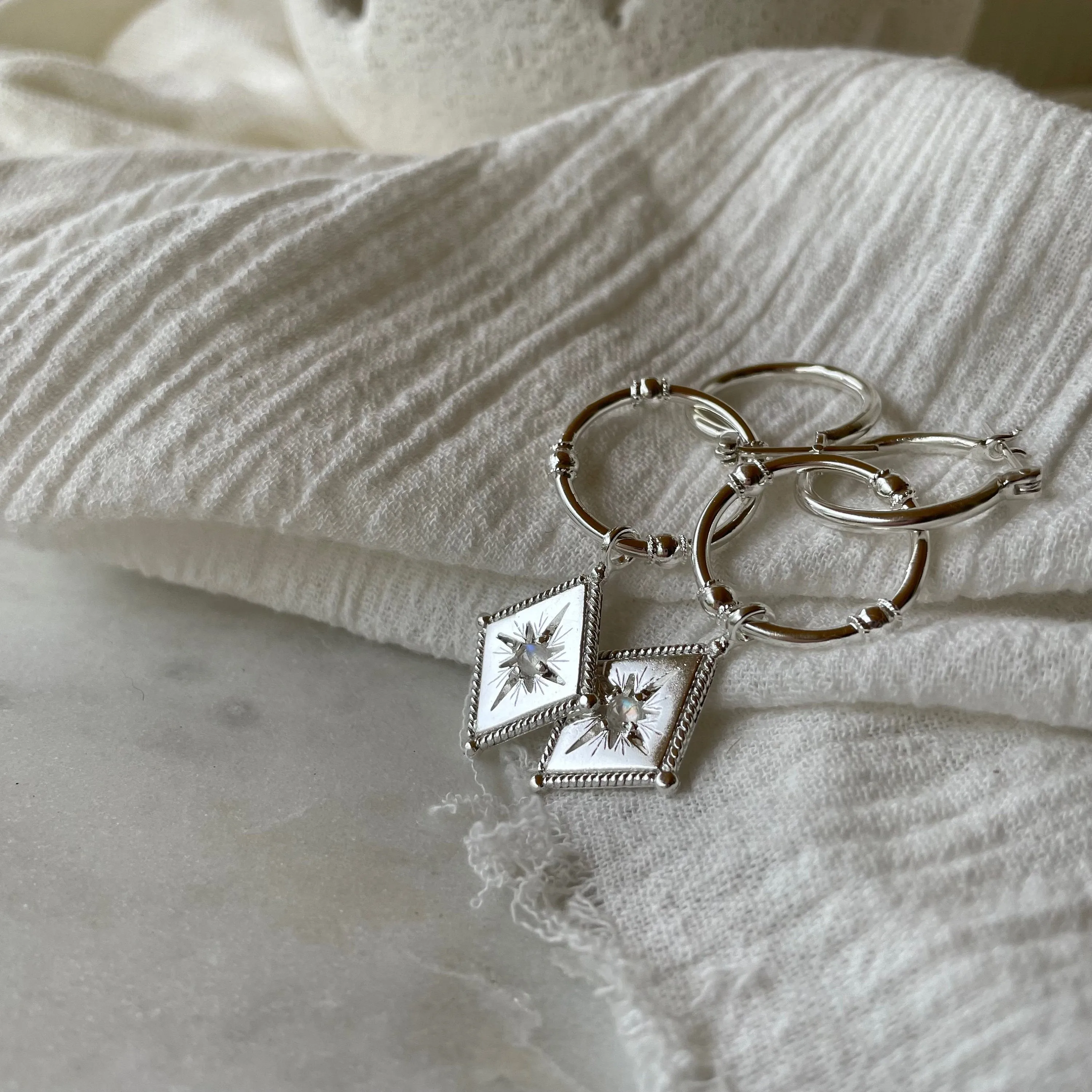 Star Crossed Lovers Silver Moonstone Earrings