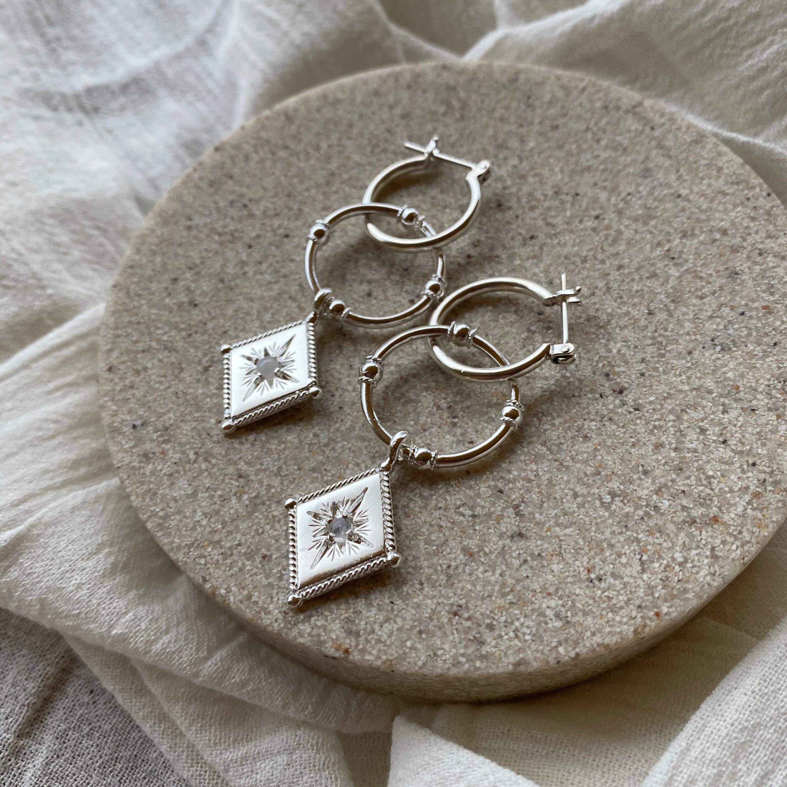 Star Crossed Lovers Silver Moonstone Earrings