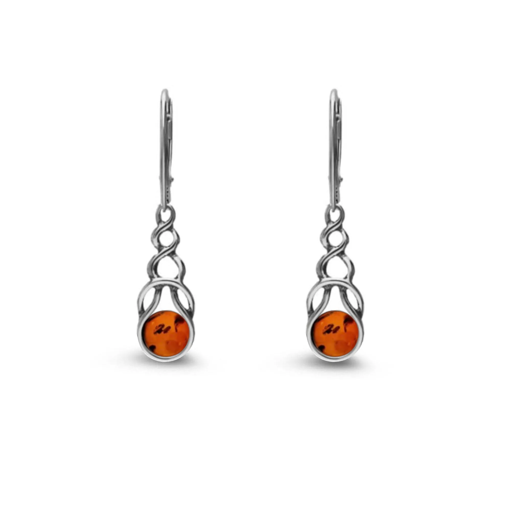 Sterling Silver Amber Celtic Oxidised Drop Earrings