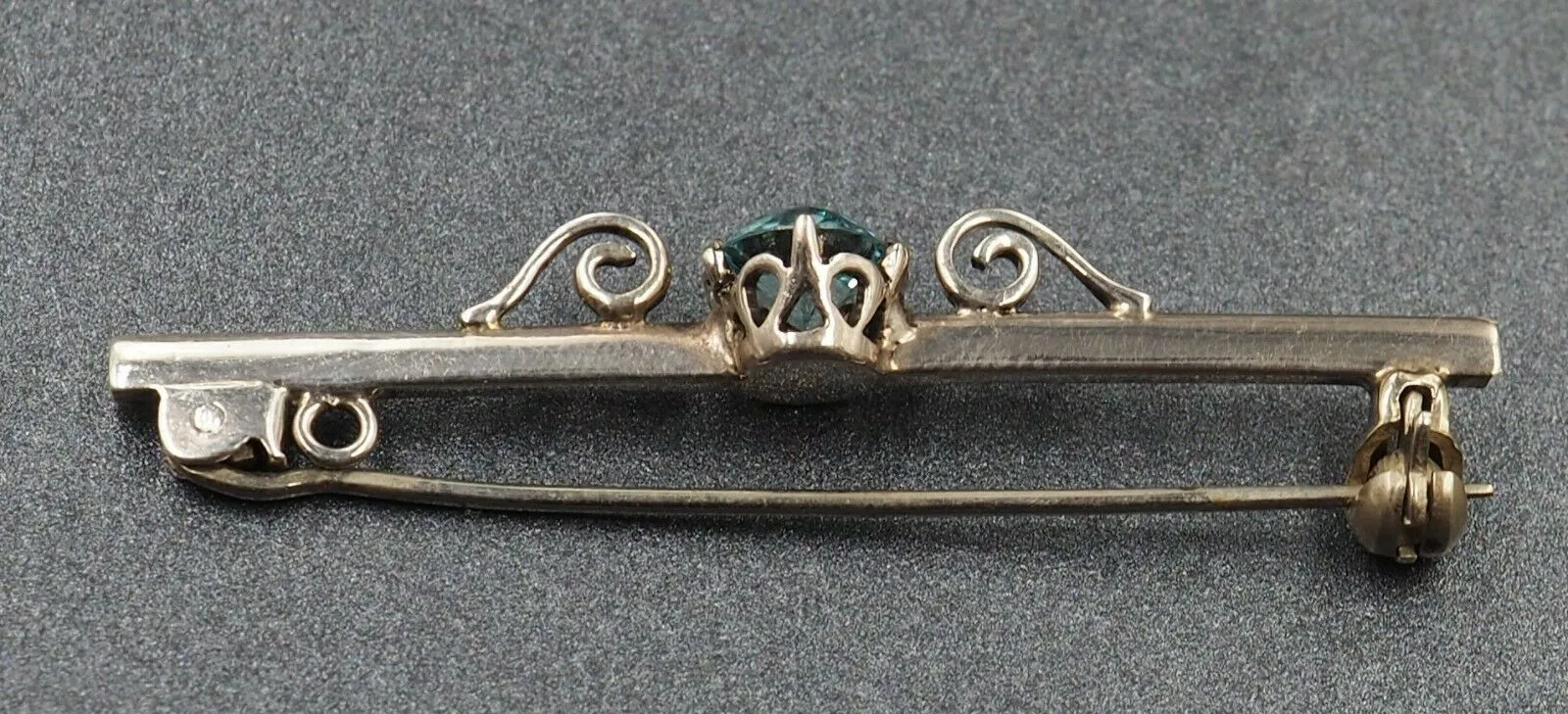 Sterling Silver Blue Zircon Bar Brooch