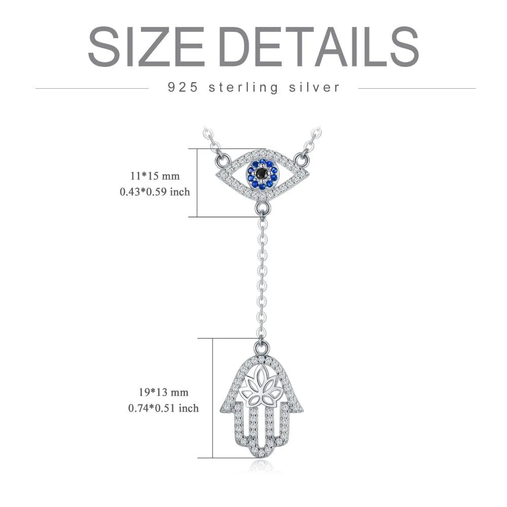 Sterling Silver Hand Evil Eye Pendant With Cubic Zirconia Protection Amulet Necklace