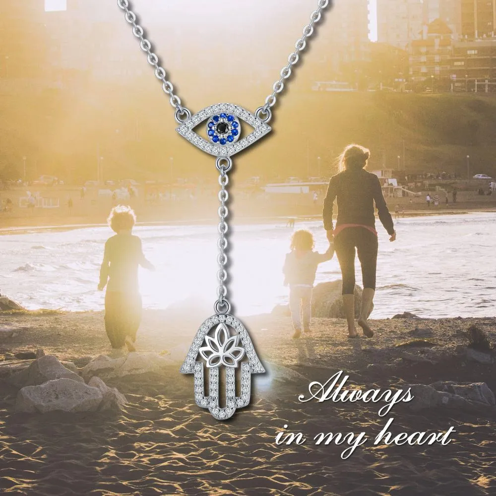 Sterling Silver Hand Evil Eye Pendant With Cubic Zirconia Protection Amulet Necklace