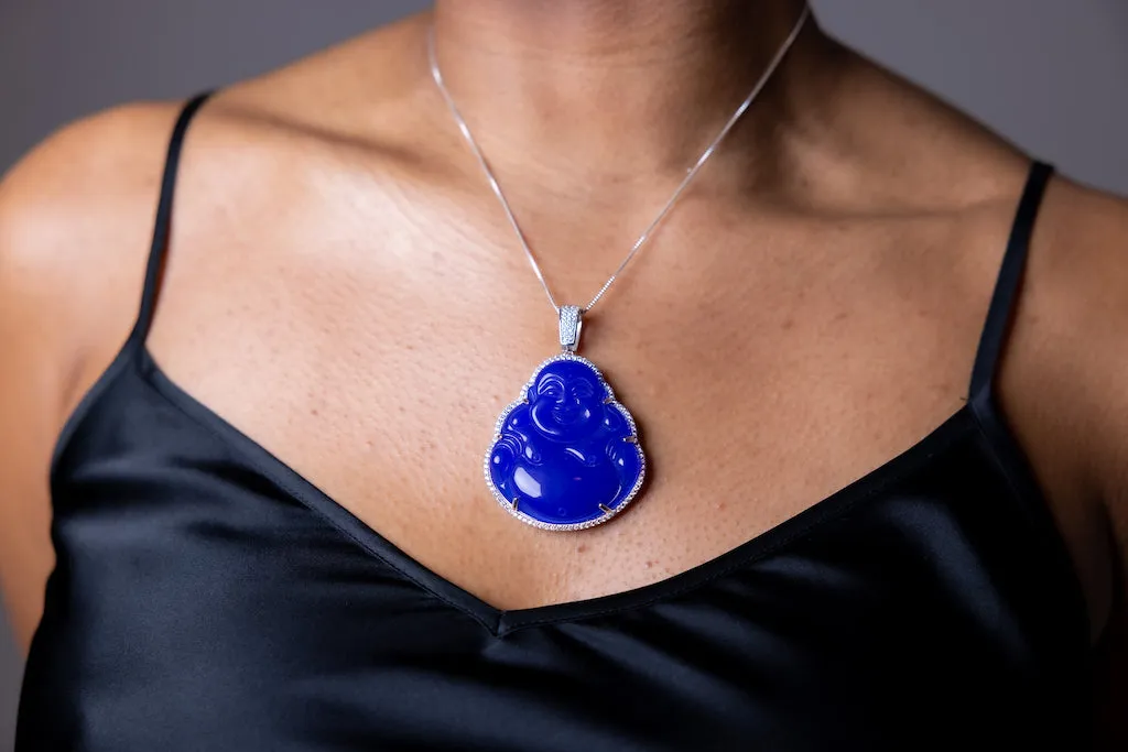 Sterling Silver Lapis Sitting Buddha Necklace