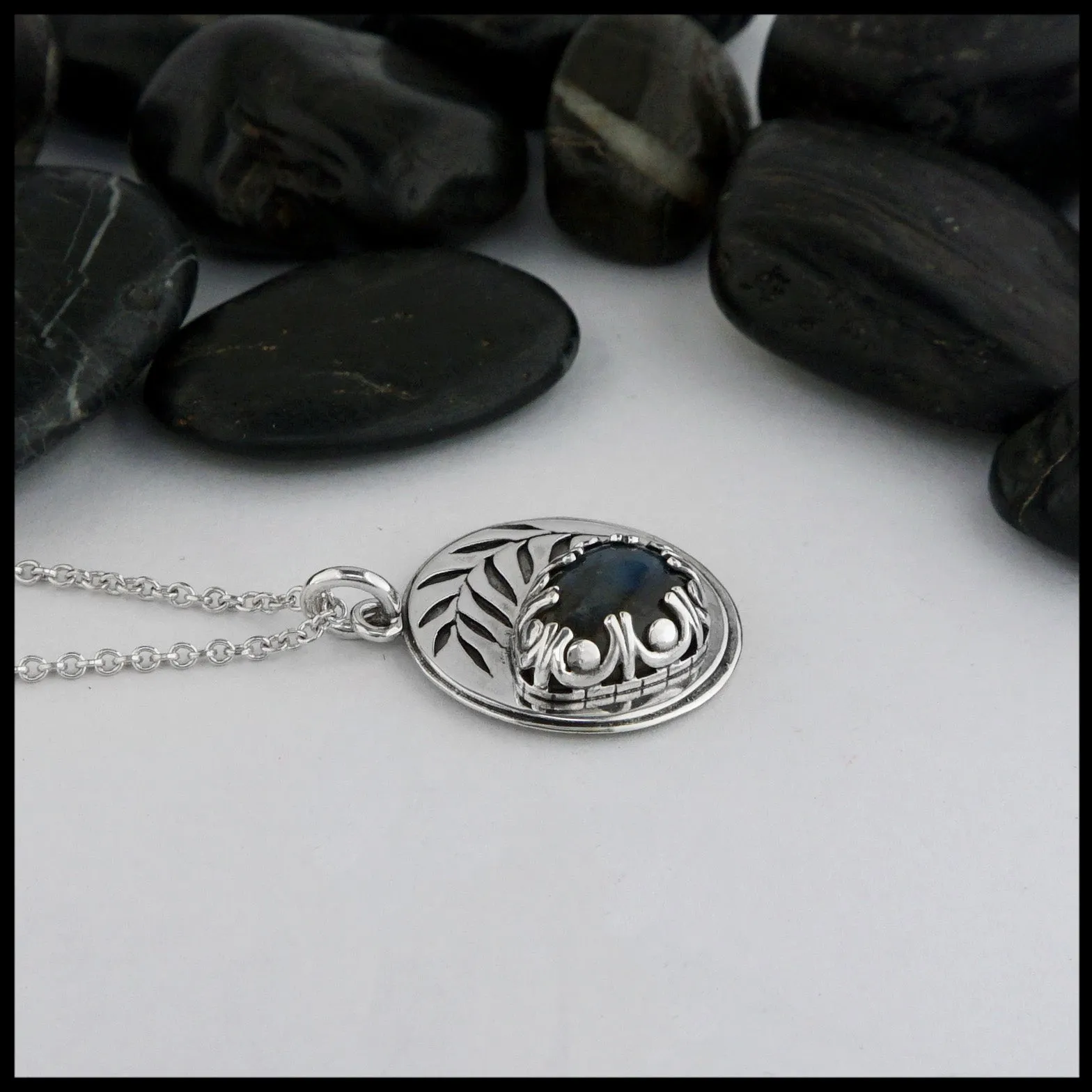 Sterling Silver Leaf Pendant with Labradorite