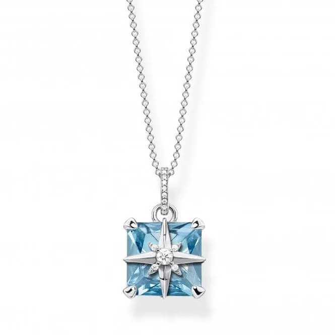 Sterling Silver Light Blue Stone With Star Necklace KE1953-644-31-L45v