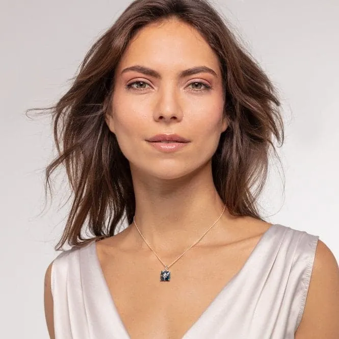 Sterling Silver Light Blue Stone With Star Necklace KE1953-644-31-L45v
