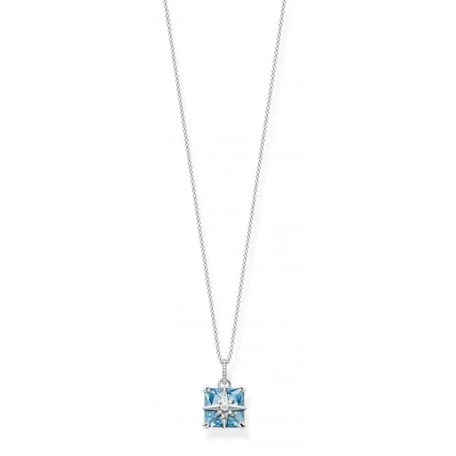 Sterling Silver Light Blue Stone With Star Necklace KE1953-644-31-L45v