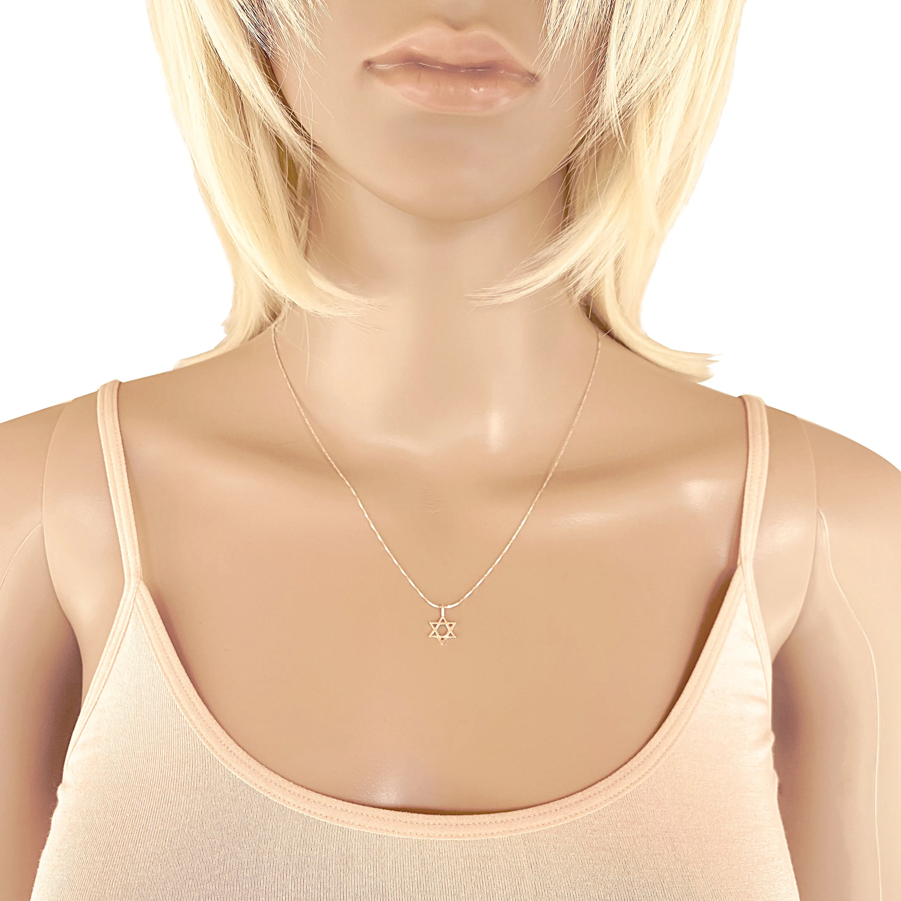 Sterling Silver Mini Star of David Pendant on Silver Cable Chain Necklace, 18"