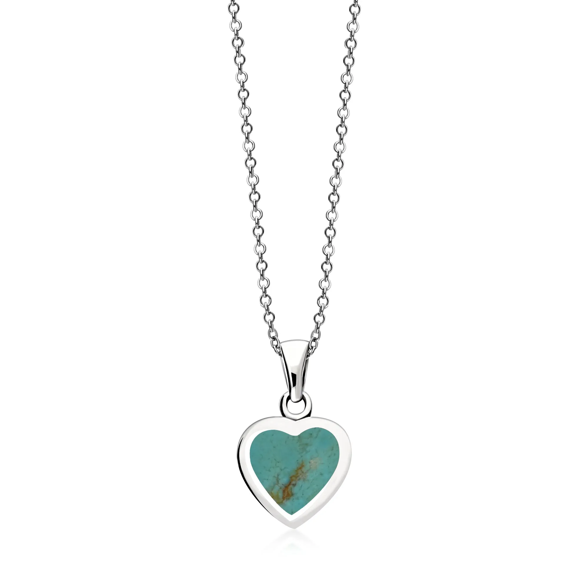 Sterling Silver Whitby Jet & Turquoise Double Sided Heart Pendant