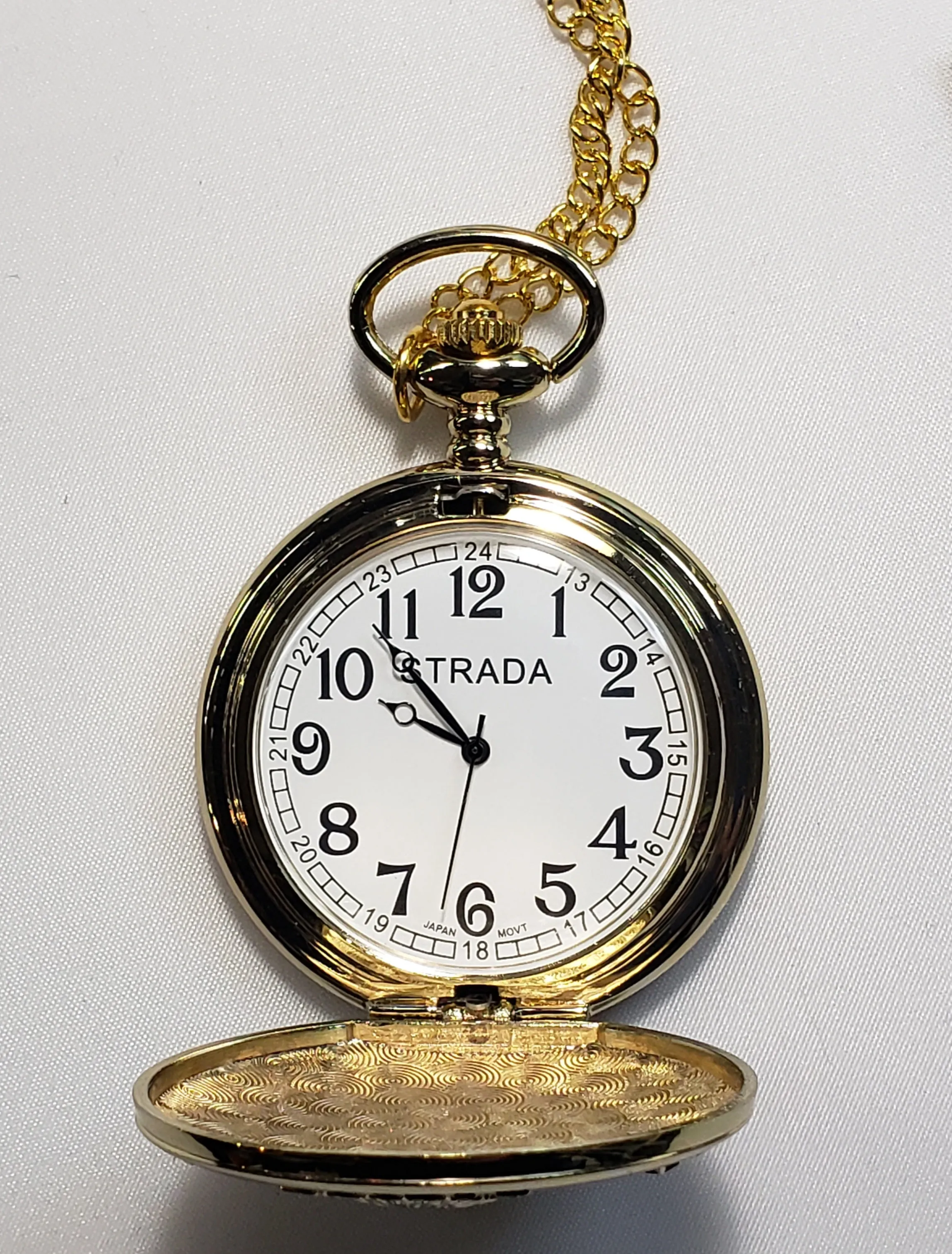 STRADA Japanese Movement "Poodle" Pocket Watch in Goldtone with 31" Chain