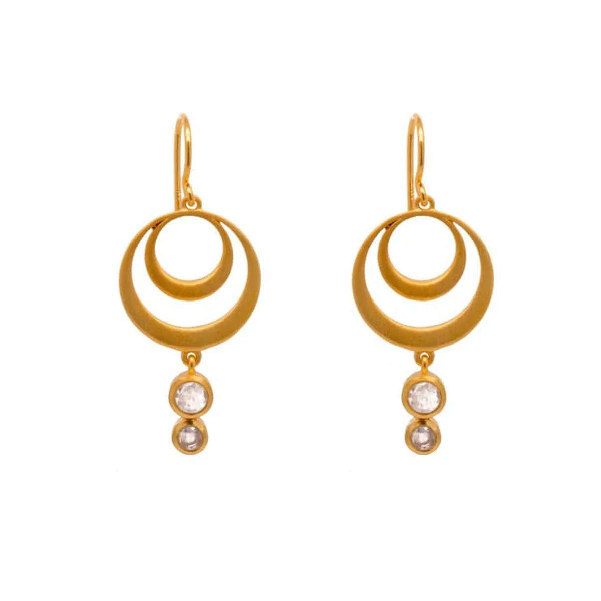 Strength Double Circle Rainbow Moonstone Wire Earrings