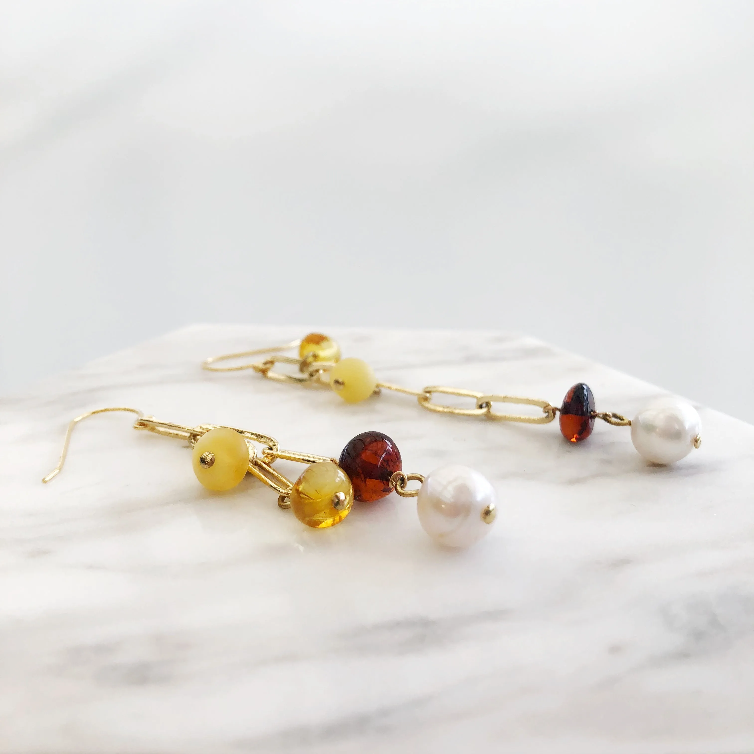The Cloud Pearl and Amber Earrings