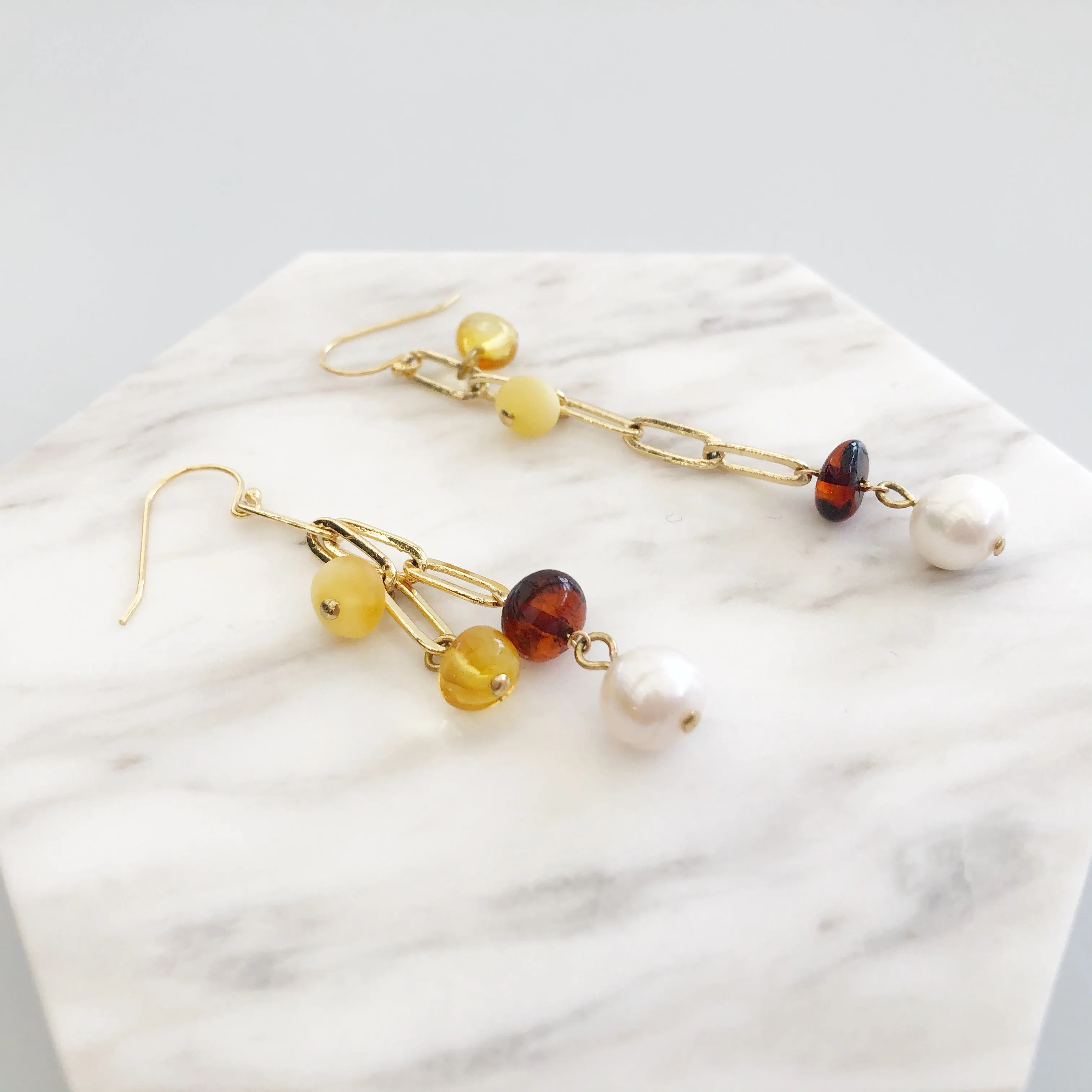 The Cloud Pearl and Amber Earrings